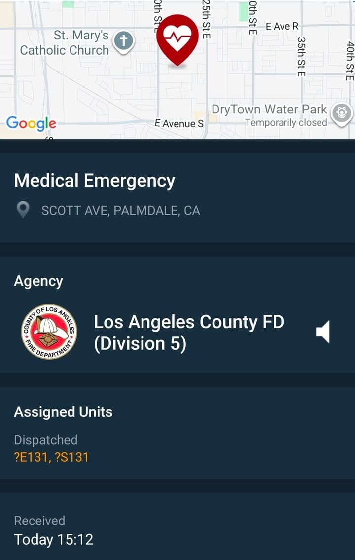 902R....25th Street East and Avenue R-8 (Scott Avenue)....male adult unresponsive, CPR in...