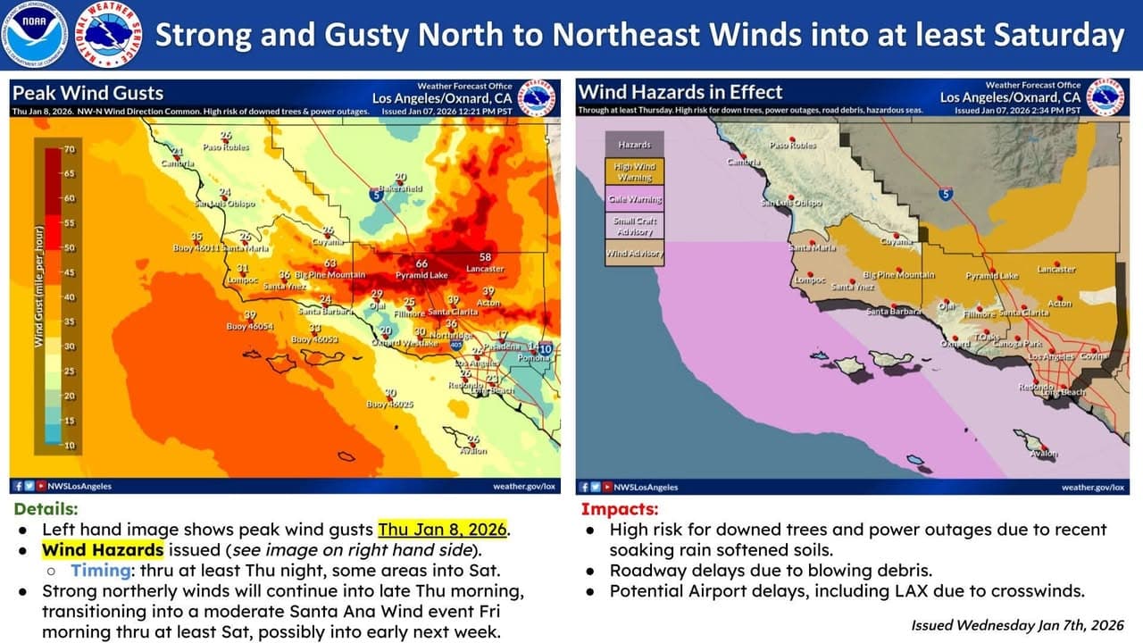 Strong northerly winds will develop tonight, transitioning into a Santa Ana wind...