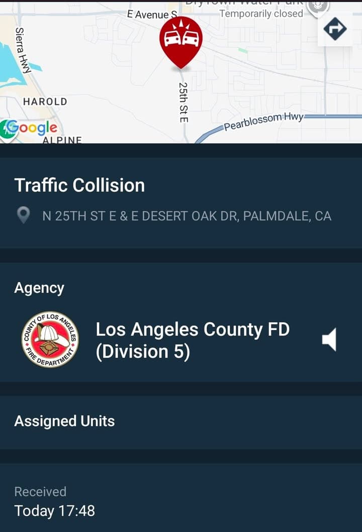 902T/902R....25th Street East and Desert Oak Drive....VW vehicle rear ended after road...