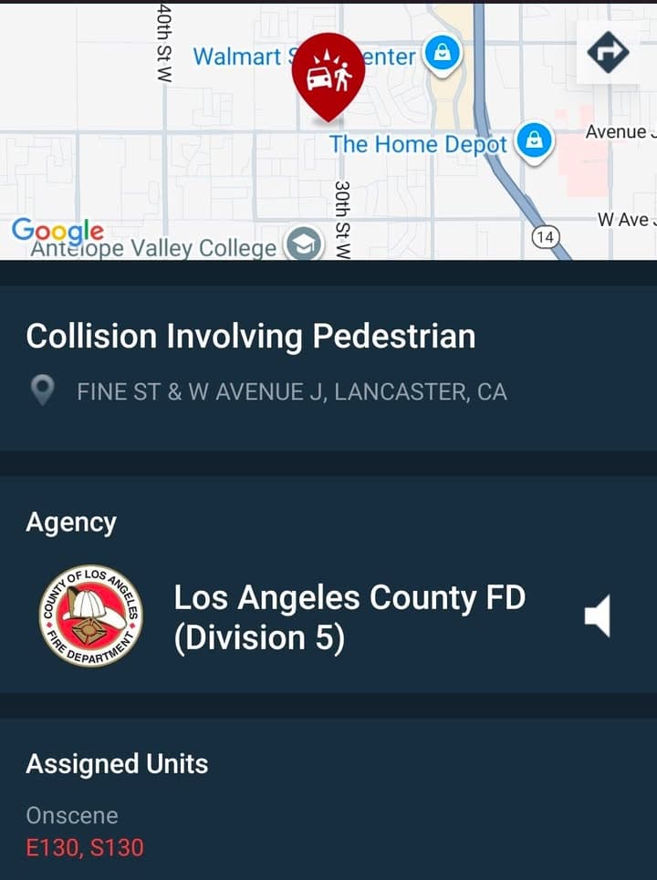 902T/902R....Fine Street and Avenue J....vehicle vs pedestrian, pedestrian has complaint of pain....sheriff...