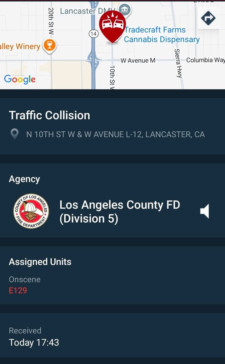 902T/902R...10th Street West and Avenue L-12....two vehicle collision....sheriff and FD enroute code...
