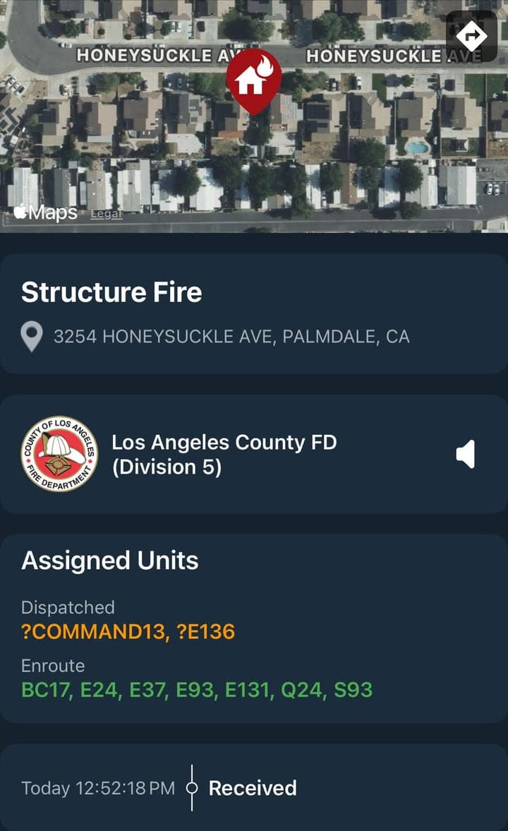 904S…3254 Honeysuckle Lane…reported structure fire…Sheriff and FD enroute code 3 UPDATE: #HoneyIC…active...