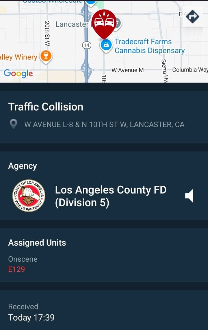 Engine 129 on scene of a two vehicle traffic collsion on 10th...