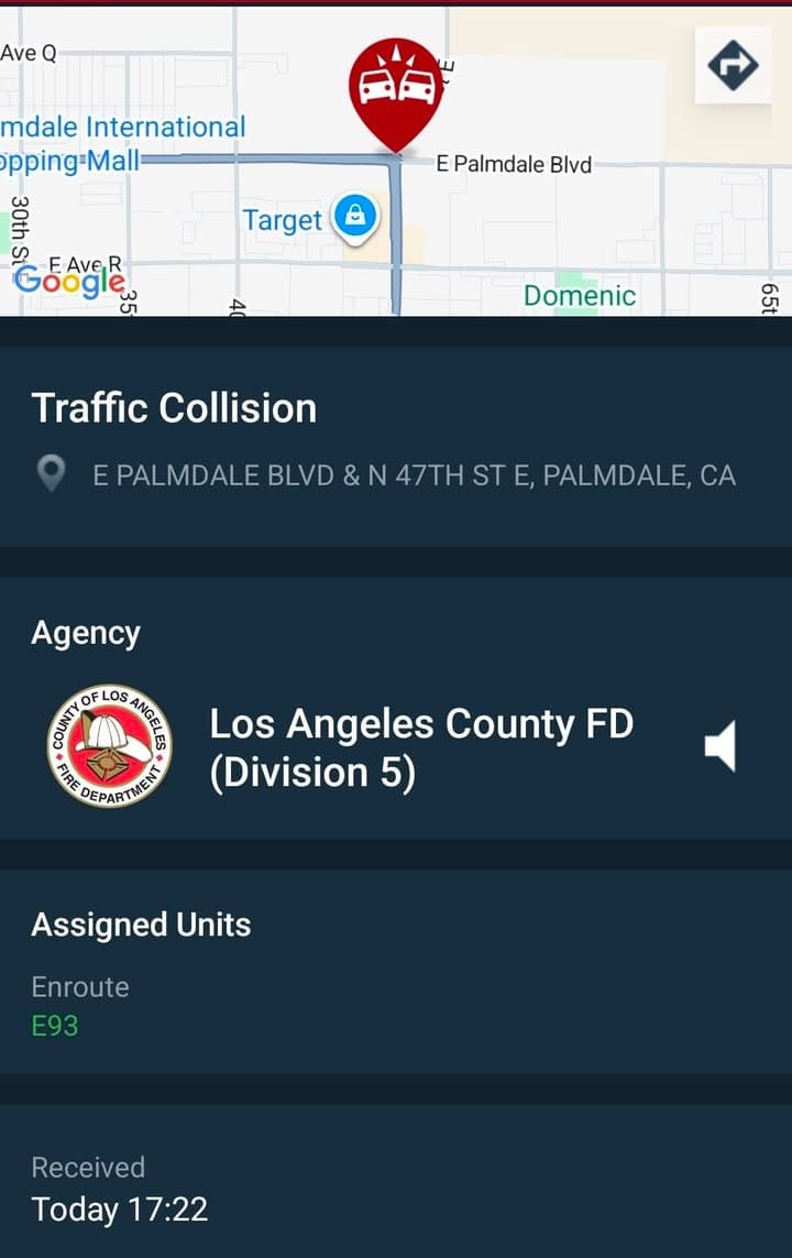 902T/902R....47th Street East South of Palmdale Blvd....two vehicle collsion....sheriff and FD enroute...