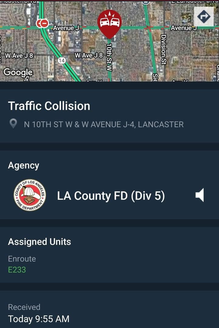 902T/902R....10th Street West and Avenue J-4.....two vehicle collision....sheriff and FD enroute code...