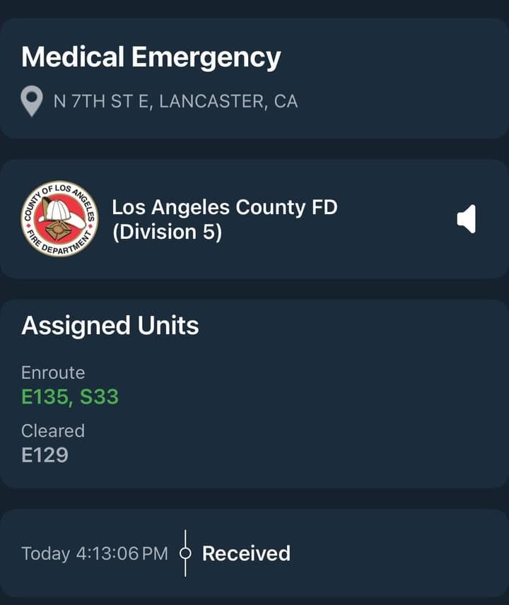 902R…7th Street East and Avenue J8…male, 52, cardiac arrest…Sheriff and FD enroute...
