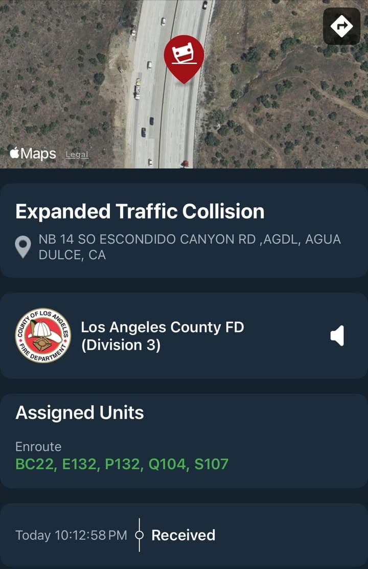 11-79…NB14 north of Agua Dulce Canyon Rd…solo vehicle traffic collision…vehicle overturned, possible...