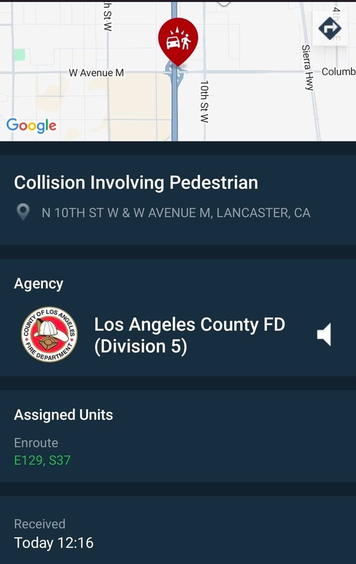 902T/902R....10th Street West and Avenue M at Chevron....vehicle vs pedestrian....sheriff and FD...