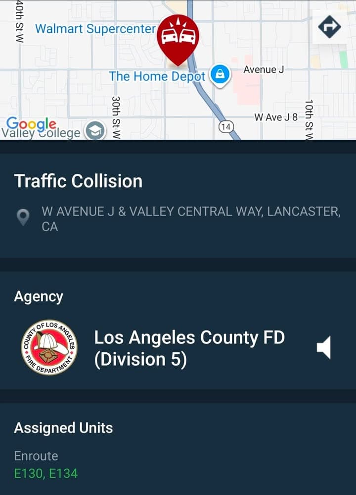 902T/902R....Valley Central Way and Avenue J....two vehicle collision.....sheriff and FD enroute code...