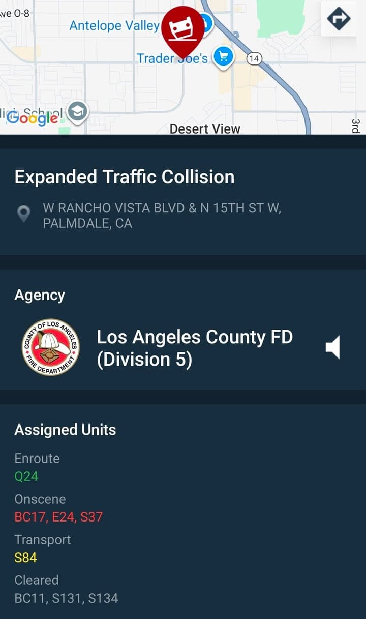 902T/902R....15th Street West and Rancho Vista Blvd....vehicle into wall....sheriff and FD enroute...