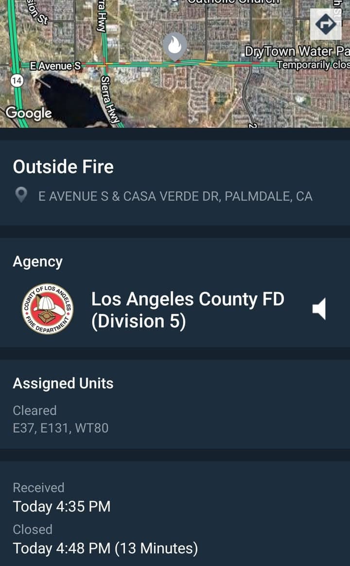 904B....Casa Verde and Avenue S....fire in field....sheriff and FD enroute code 3...