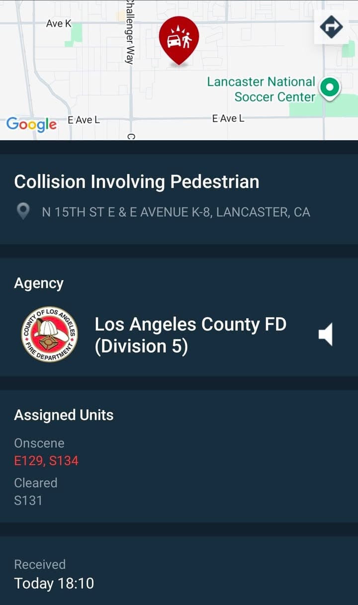 902T/902R....15th Street East and Avenue K-8....vehicle vs pedestrian....sheriff and FD enroute code...