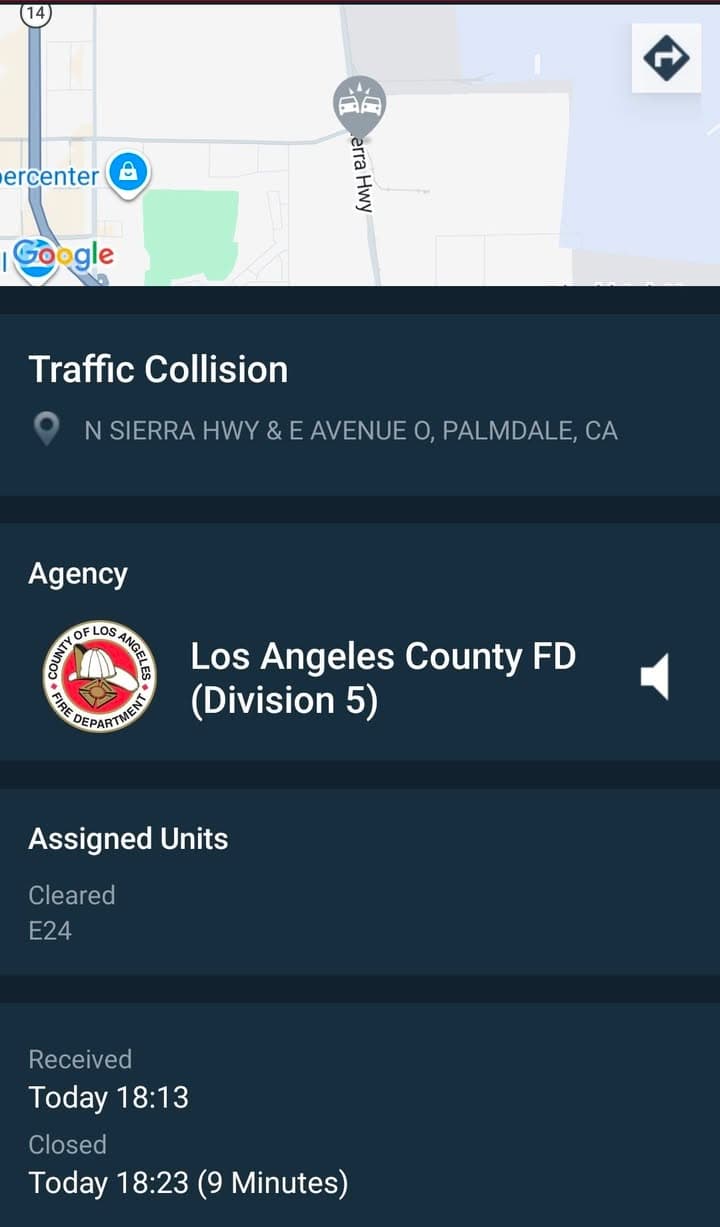 902T/902R....Sierra Highway and Avenue N....three vehicle collsion....sheriff and FD enroute code 3...