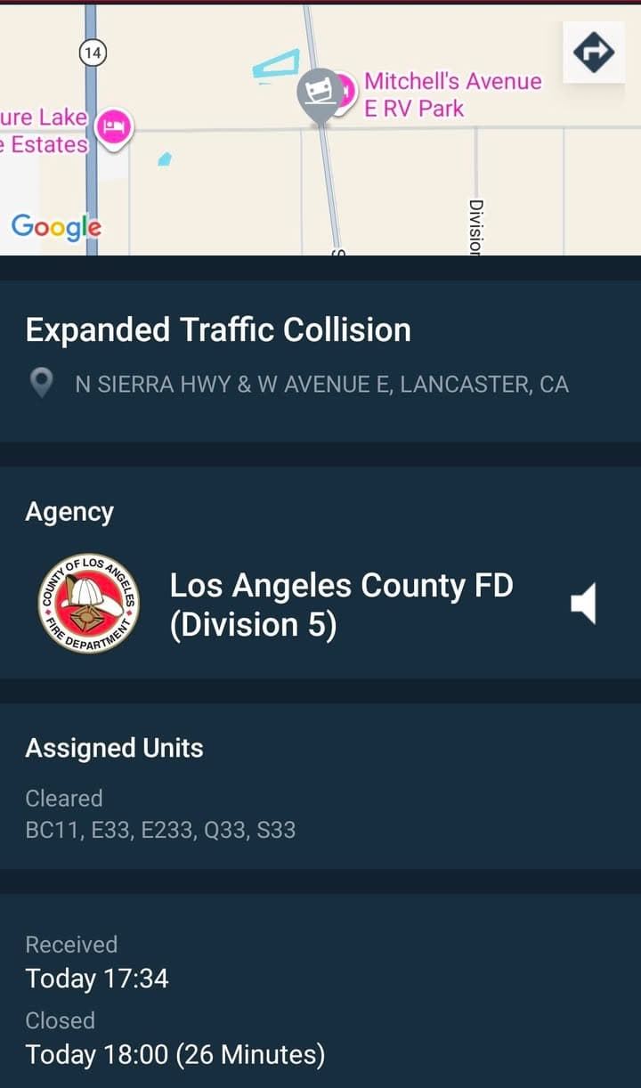 902T/902R/914C....Sierra Highway and Avenue E....gold Suburban vs black truck....sheriff, FD, and CHP...