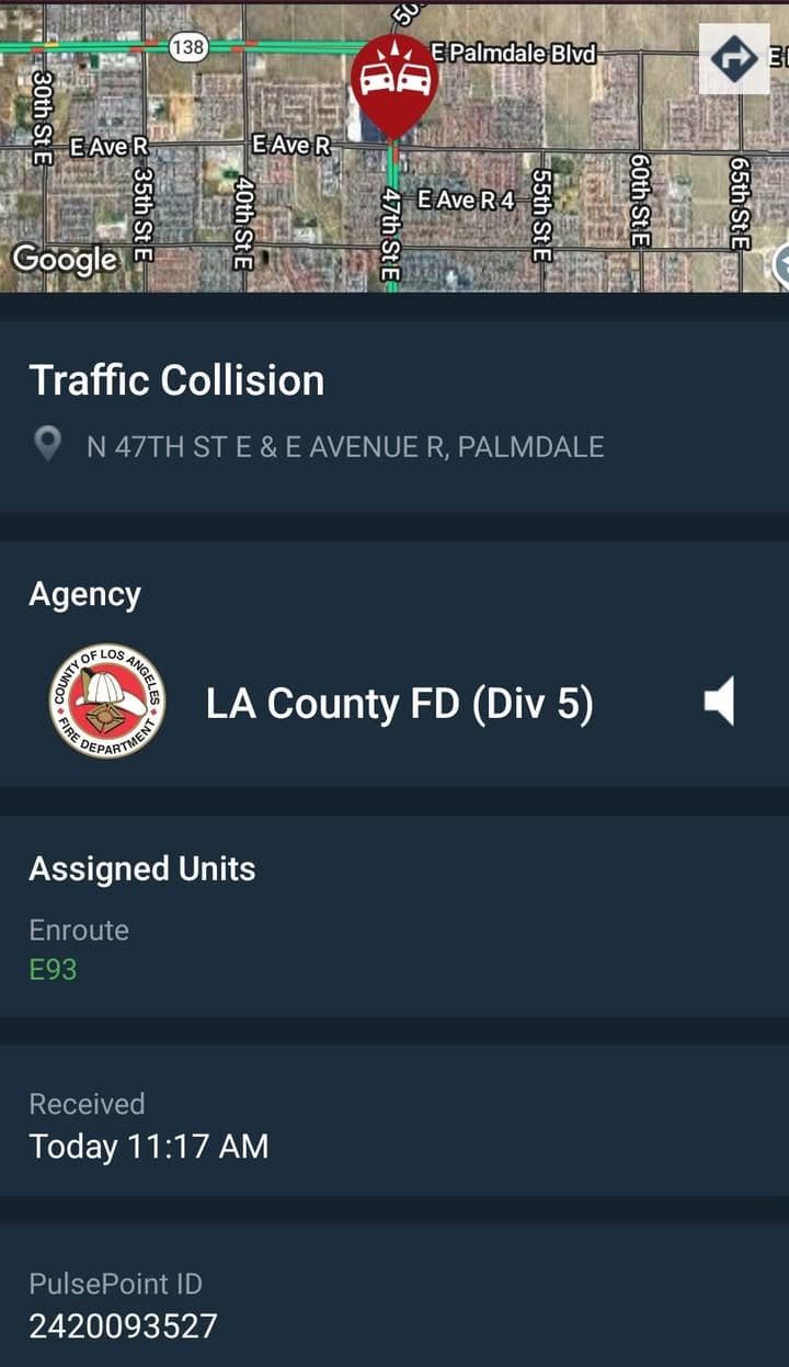 902T/902R.....47th Street East and Avenue R....two vehicle collision in front of Tom's....sheriff...