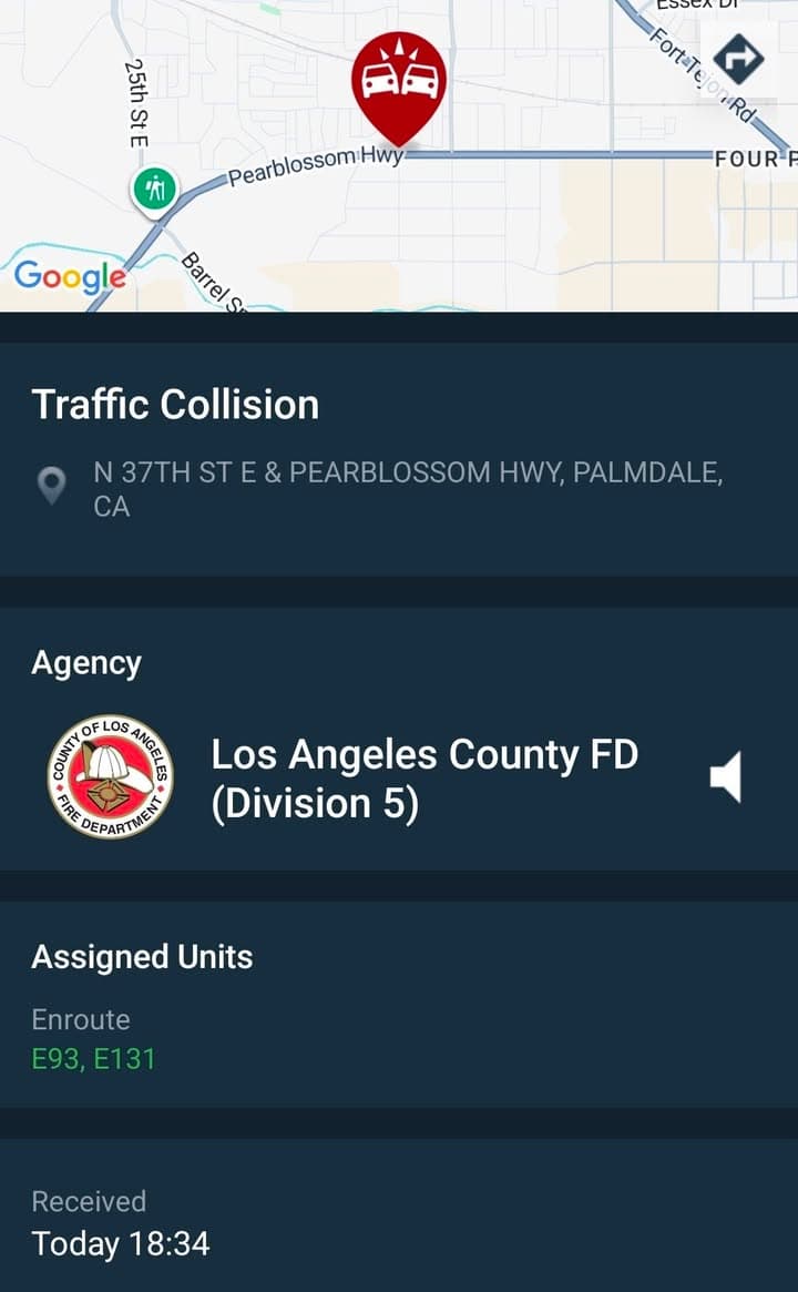 902T/902R....37th Street East and Pearblossom Highway....two vehicle collision....sheriff and FD enroute code...