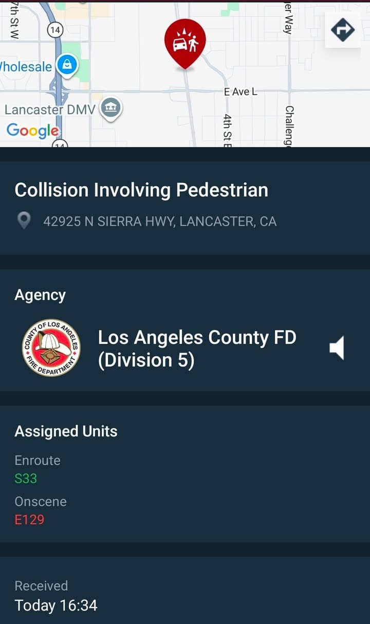 902T/902R....Avenue L and Sierra Highway at U-Haul....vehicle vs pedestrian in parking lot....sheriff...