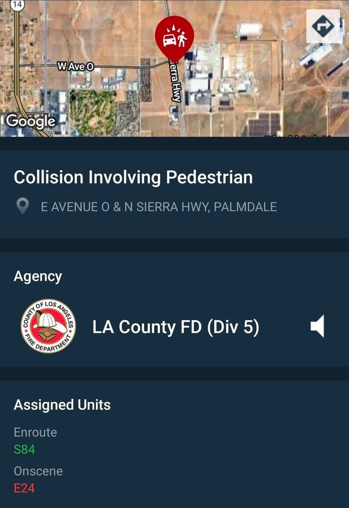 902T/902R....Sierra Highway and Avenue O....vehicle vs bicycle, rider awake and breathing....sheriff and...