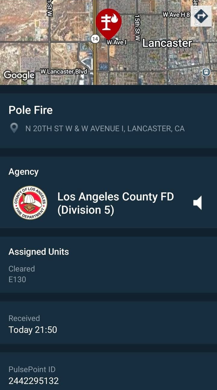 CHP on scene of a pole fire on Avenue I and 20th...
