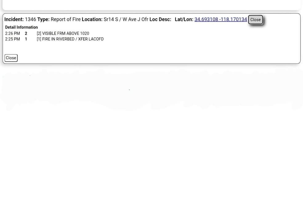 904B....20th Street West and Avenue J....ppssible encampment fire in wash....sheriff, CHP, and...