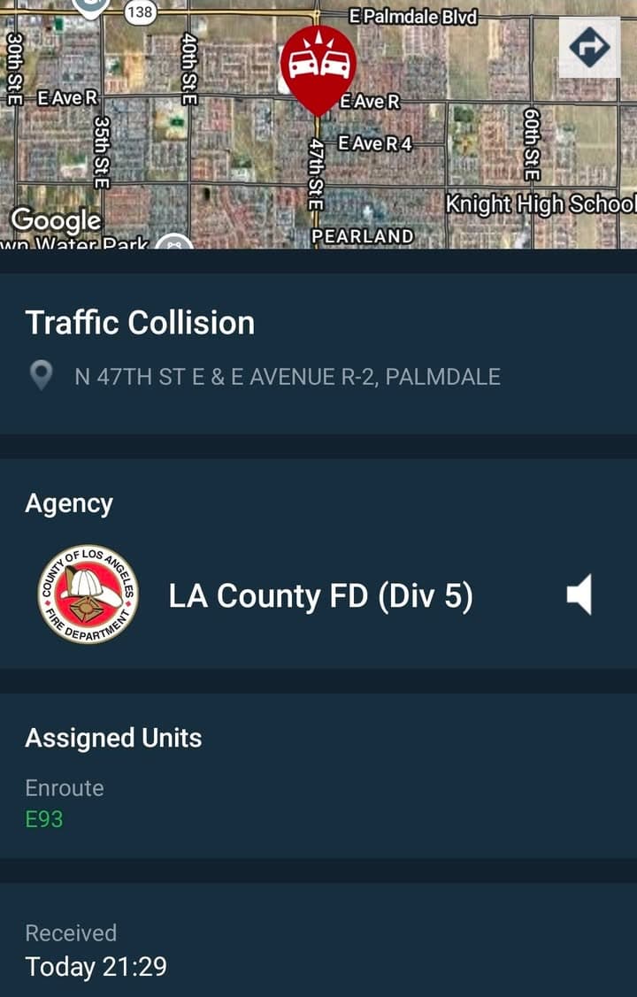 902T/902R....47th Street East and Avenue R-2....iPhone crash notification recieved.....sheriff and FD enroute...