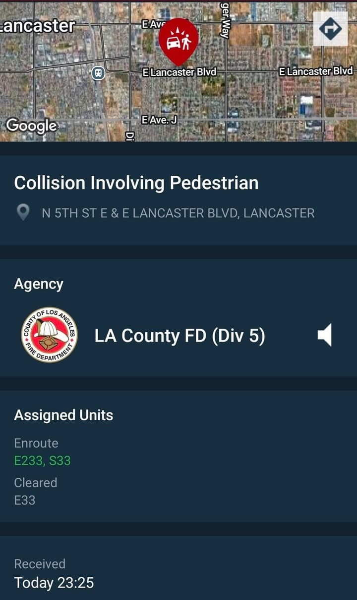 481....5th Street East and Lancaster Boulevard....vehicle vs pedestrian, vehicle fled scene....sheriff and...