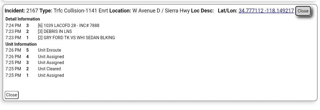 11-79....Avenue D and Sierra Highway....rollover collision, one male bleeding from head....LASD on...