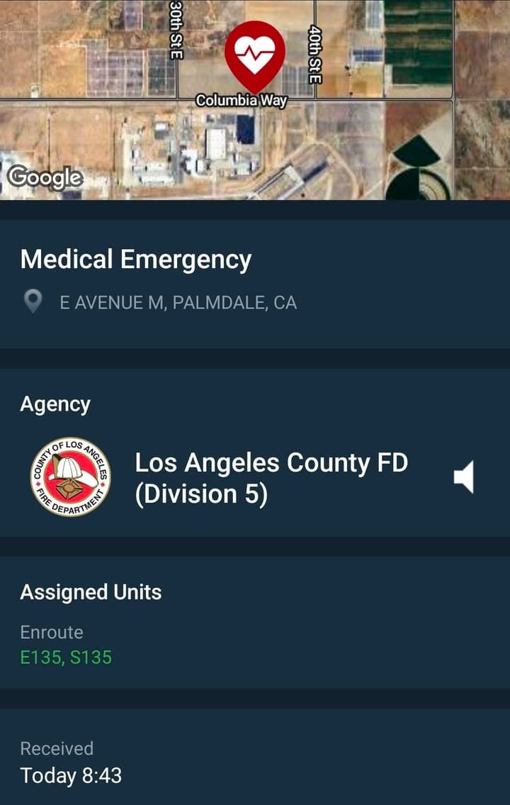 902R....3520 East Avenue M building 402....male adult not breathing....sheriff and FD enroute...