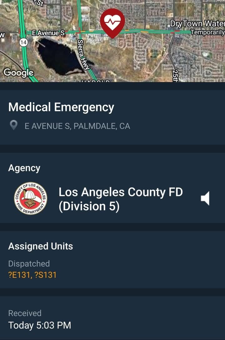 902R....1240 East Avenue S....baby choking....sheriff and FD enroute code 3 UPDATE: code...