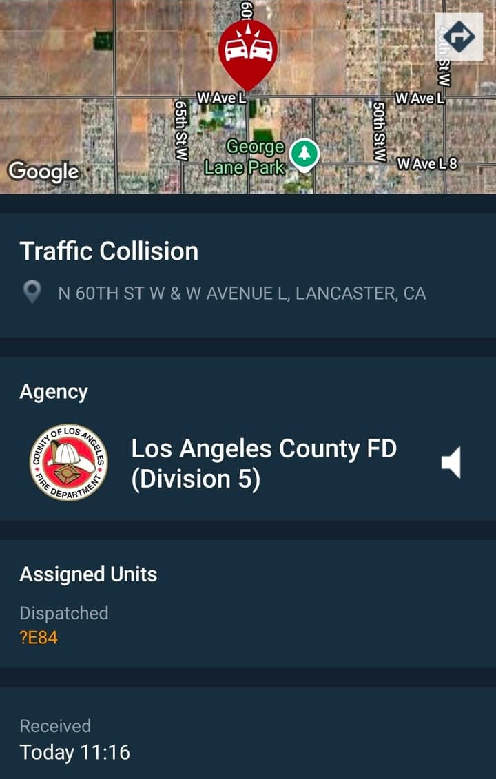 902T/902R....Avenue L and 60th Street West....three vehicle collision....sheriff and FD enroute code...