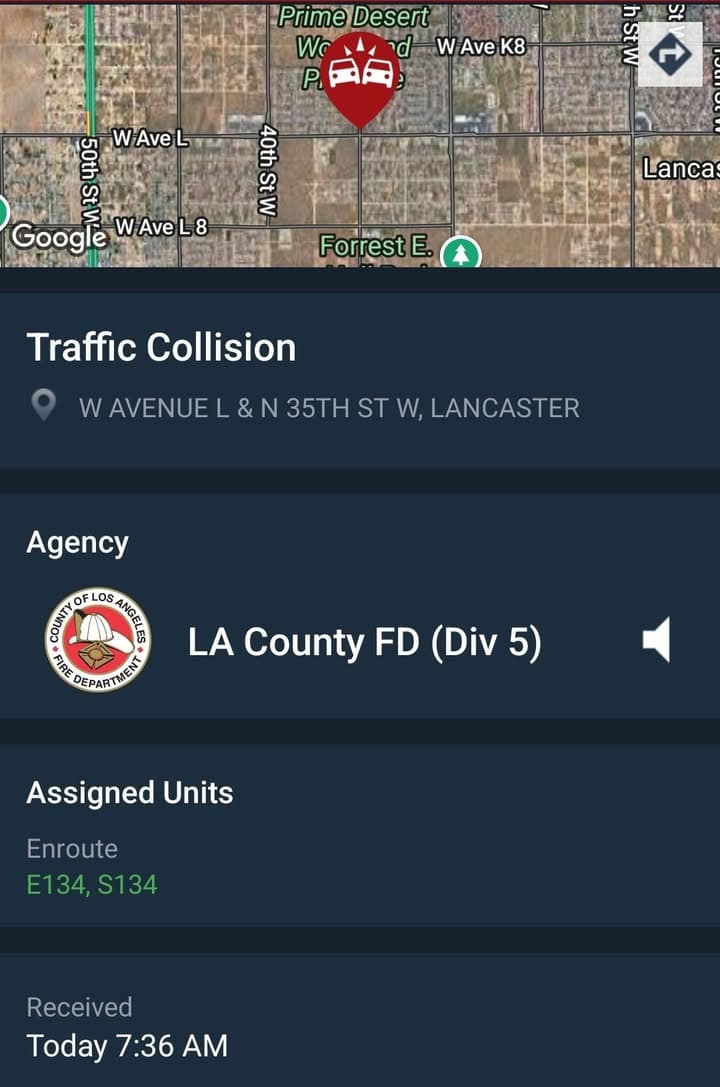 902T/902R....Avenue L and 35th Street West....vehicle vs wall....sheriff and FD enroute code...