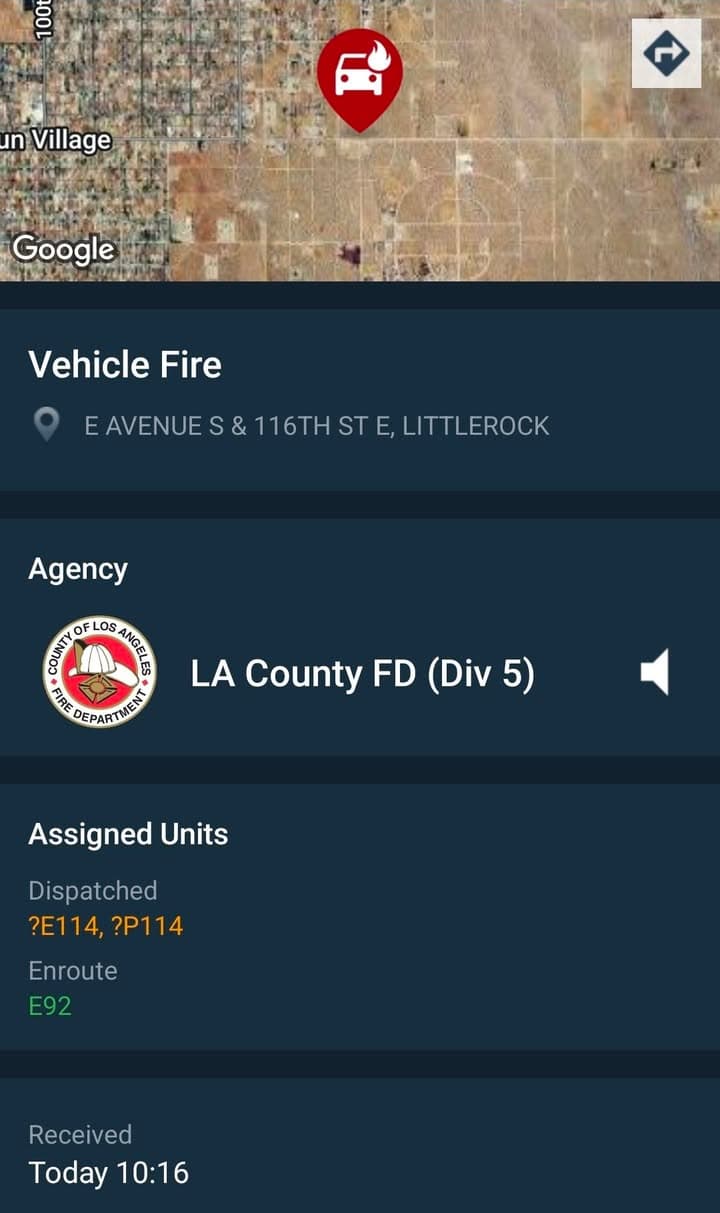 904A....area of 116th Street East and Avenue S....RV on fire in desert....sheriff...
