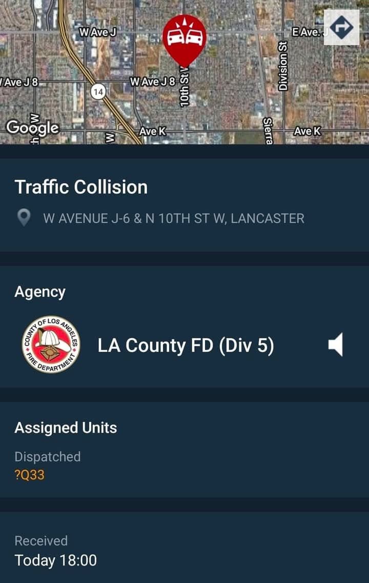 902T/902R....10th Street West and Avenue J-6....three vehicle collsion....sheriff and FD enroute code...