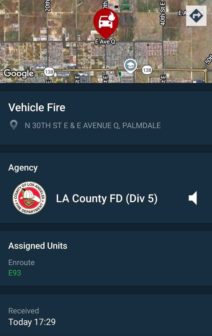 904A....27th Street East and Avenue Q....motorcycle on fire....sheriff and FD enroute code...
