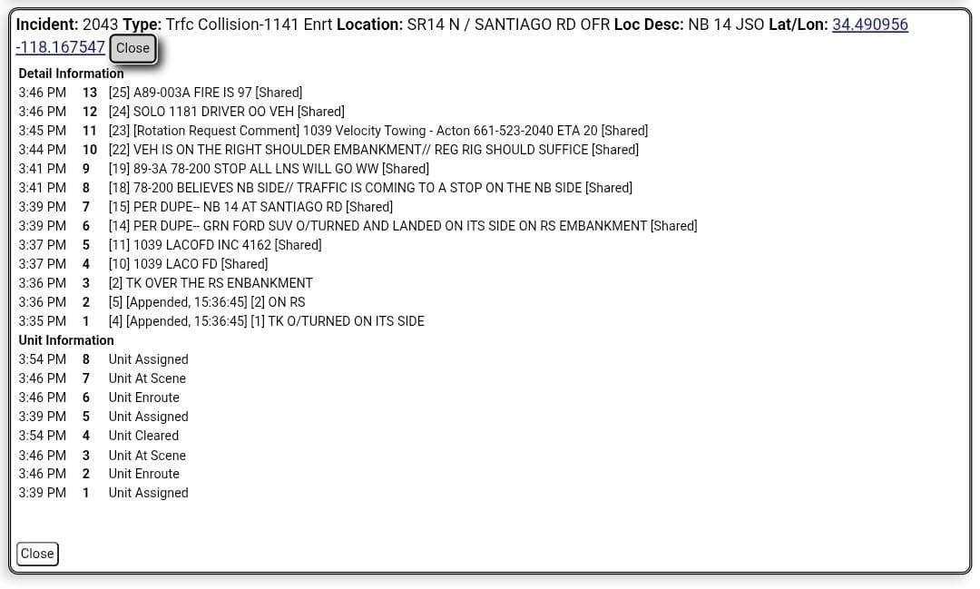 11-79....northbound 14 at Santiago....solo pickup truck overtunred....CHP and FD enroute code 3...