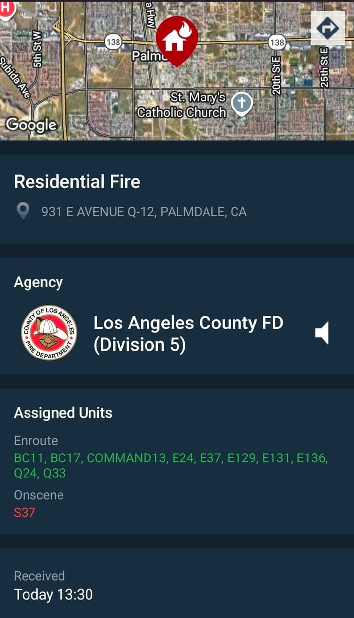 904S....931 East Avenue Q-12....apartment on fire....sheriff and FD enroute code 3 UPDATE:...