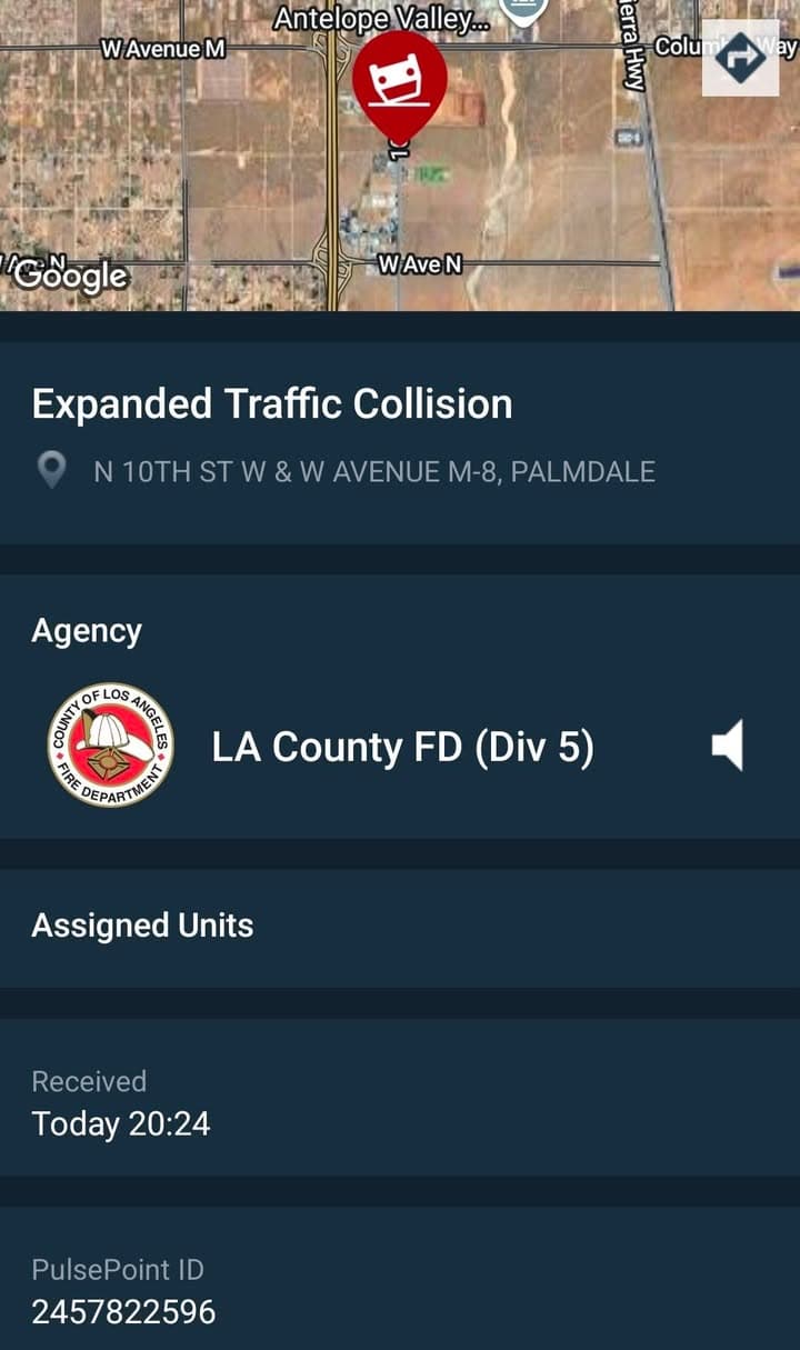 902T/902R....10th Street West and Avenue M-8....vehicle vs wall....sheriff and FD enroute code...