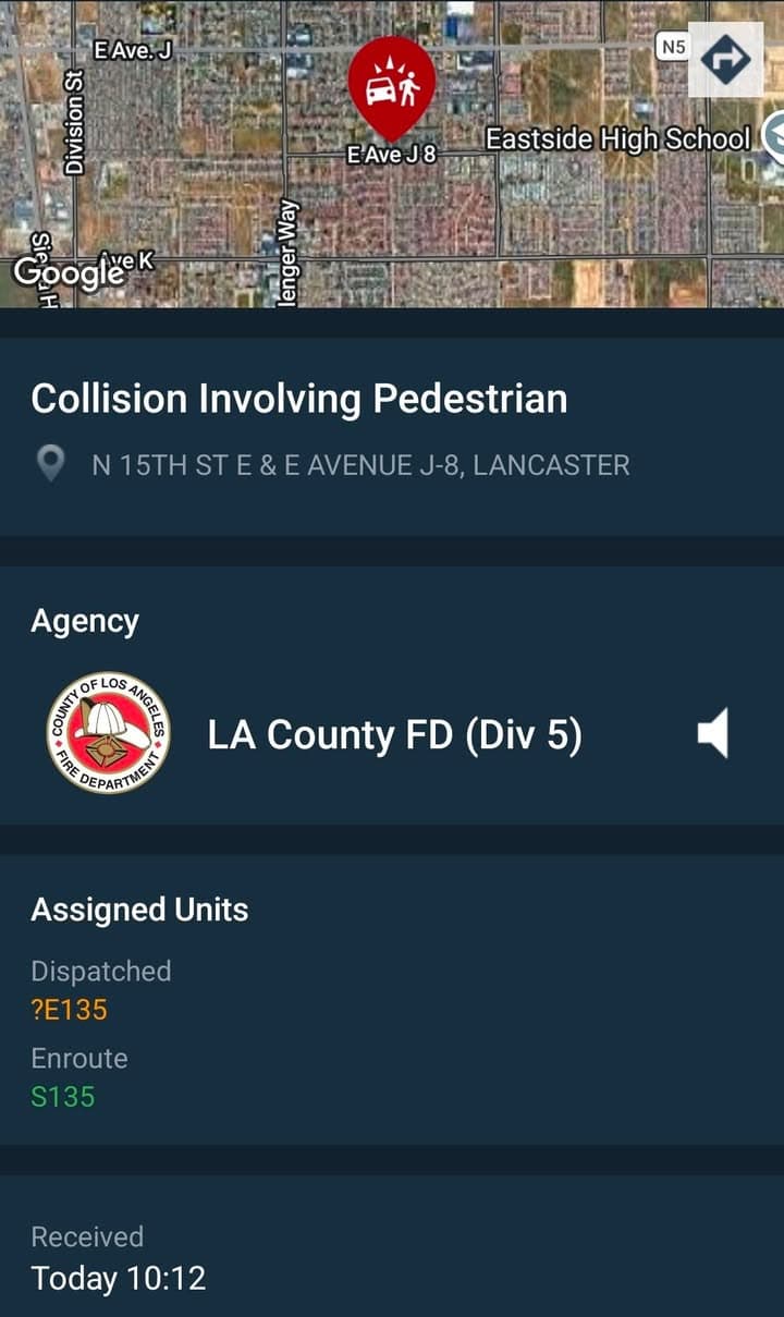 902T/902R....Avenue J-8 and 15th Street East....vehicle vs pedestrian....sheriff and FD enroute code...