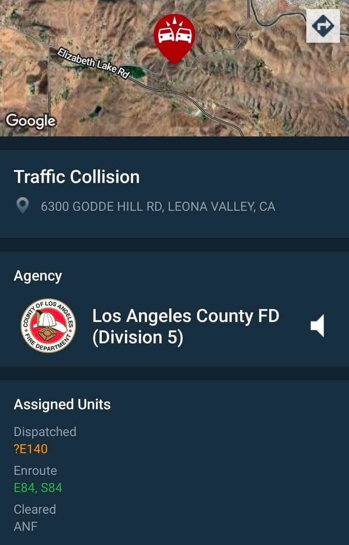 11-79....6300 Godde Hill Road....solo motorcycle crash....CHP and FD enroute code 3