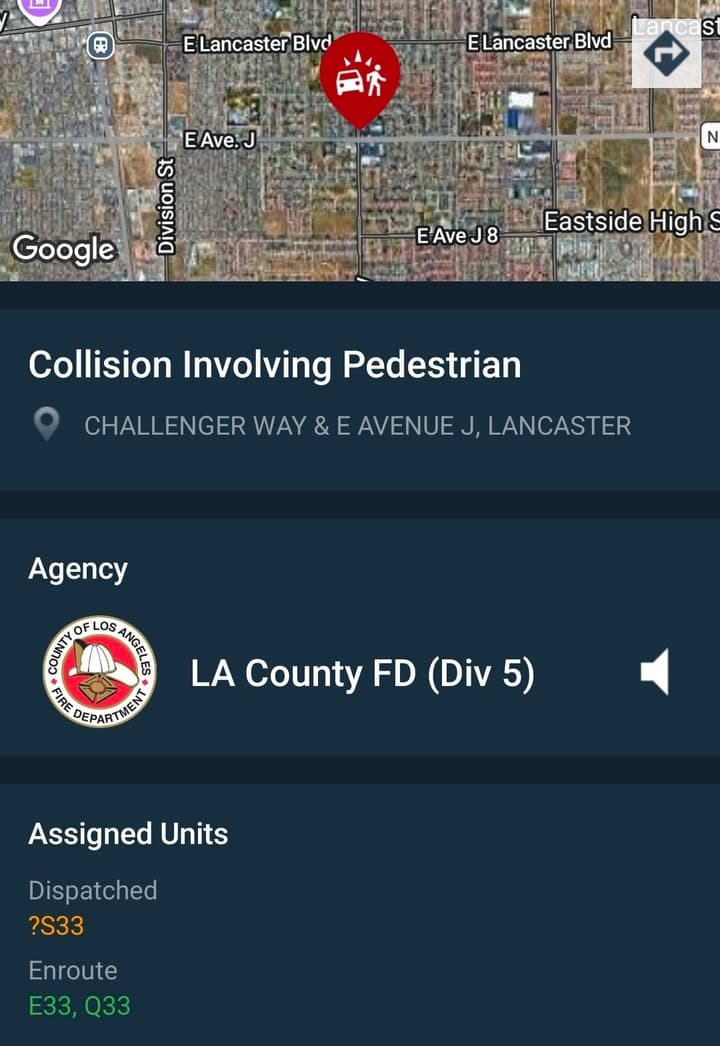 902T/902R....Challenger Way and Avenue J....vehicle vs pedestrian....sheriff and FD enroute code 3...