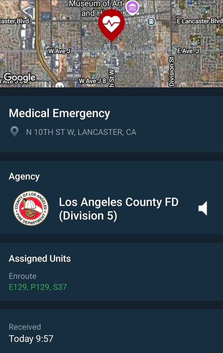 929/902R....10th Street West and Avenue J at Tarzana....fire dept enroute for female...