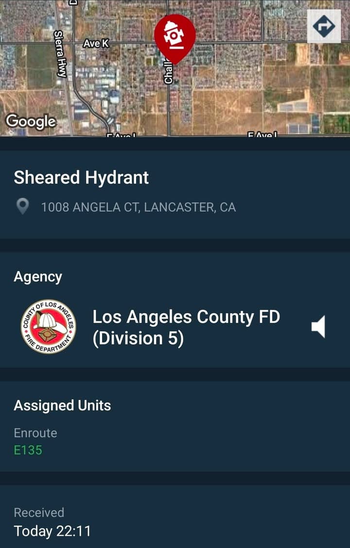 Sheared Hydrant....Challenger Way and Avenue K (Angela Ct)....Engine 135 on scene requesting...