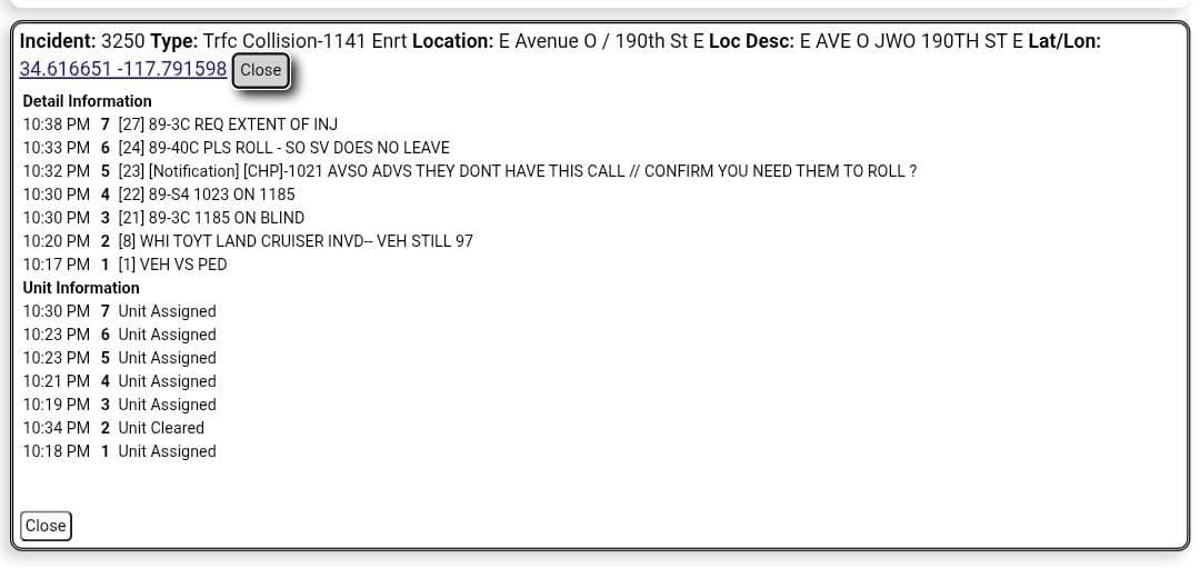 ****CONFIRMED FATALITY**** 11-79....Avenue O and 190th Street East....white Toyota Land Cruiser vs...