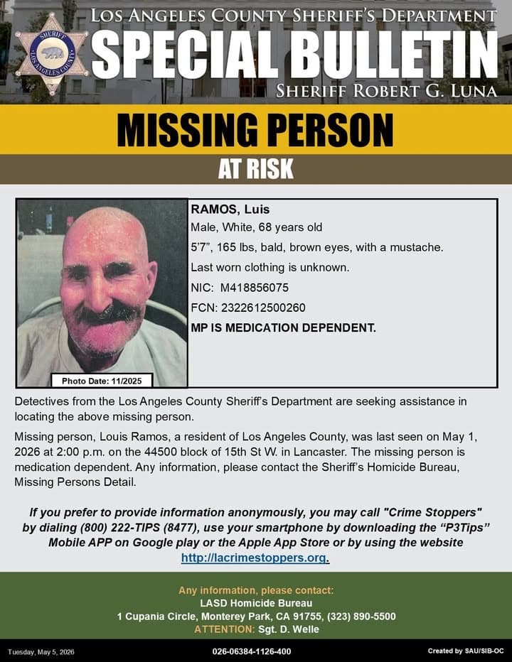 Los Angeles County Sheriff’s Department Missing Persons Detail are asking for the...