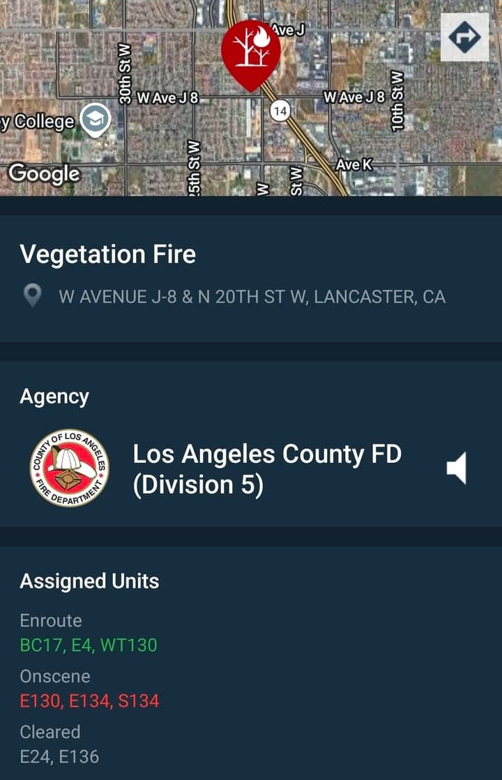 904B....20th Street West and Avenue J-8....fire near freeway....sheriff and FD enroute code...