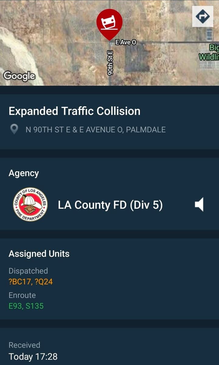 902T/902R....90th Street East and Avenue O....two vehicle collision, one overturned.....sheriff and FD...