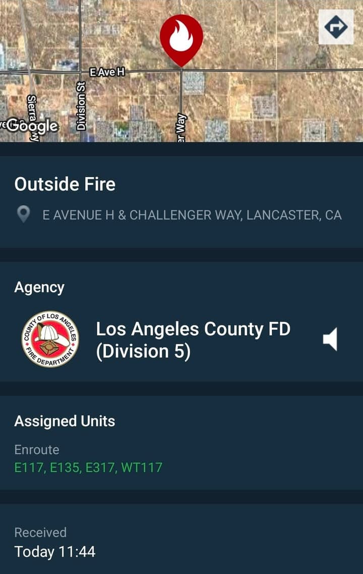 Possible fire in desert on Challenger Way and Avenue H.....caller had visual...