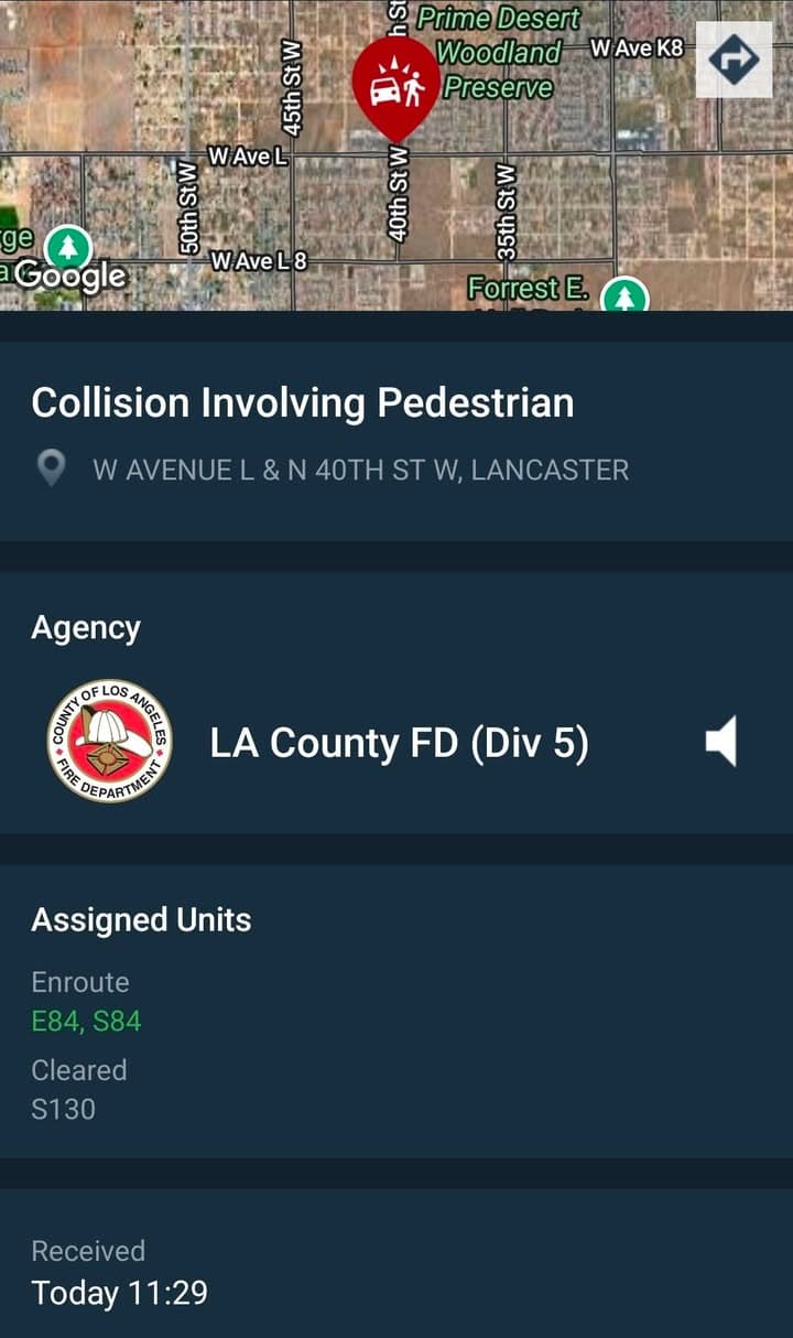902T/902R....Avenue L and 40th Street West....vehicle vs pedestrian....sheriff and FD enroute code...