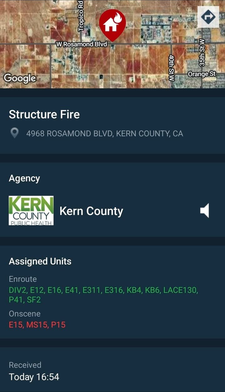 Structure fire reported at 50th Street West and Rosamond Blvd