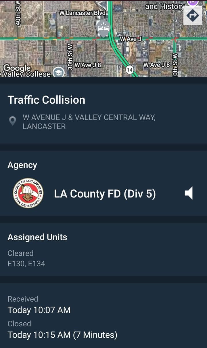 902T/902R....Avenue J and Valley Central Way....two vehicle collision....sheriff and FD enroute code...
